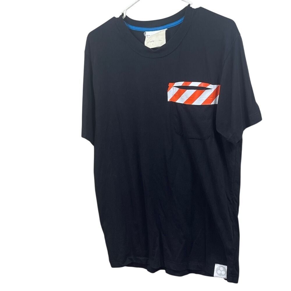 Black T-Shirt with Red and White‎ Stripe Pocket Casual Menswear